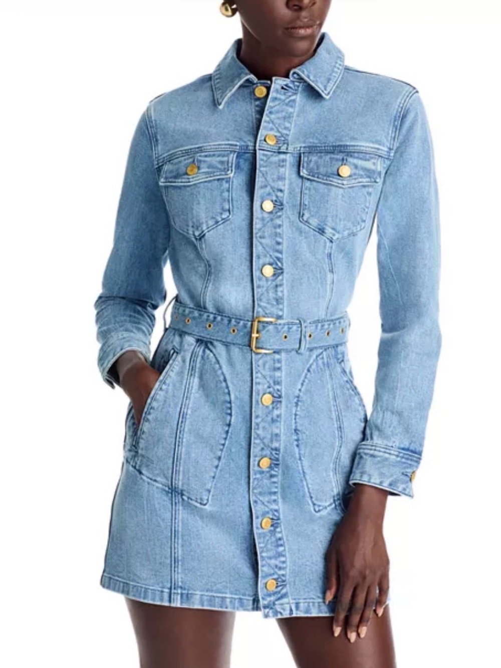 Michael Kors Light Blue Denim Belted Jacket Dress